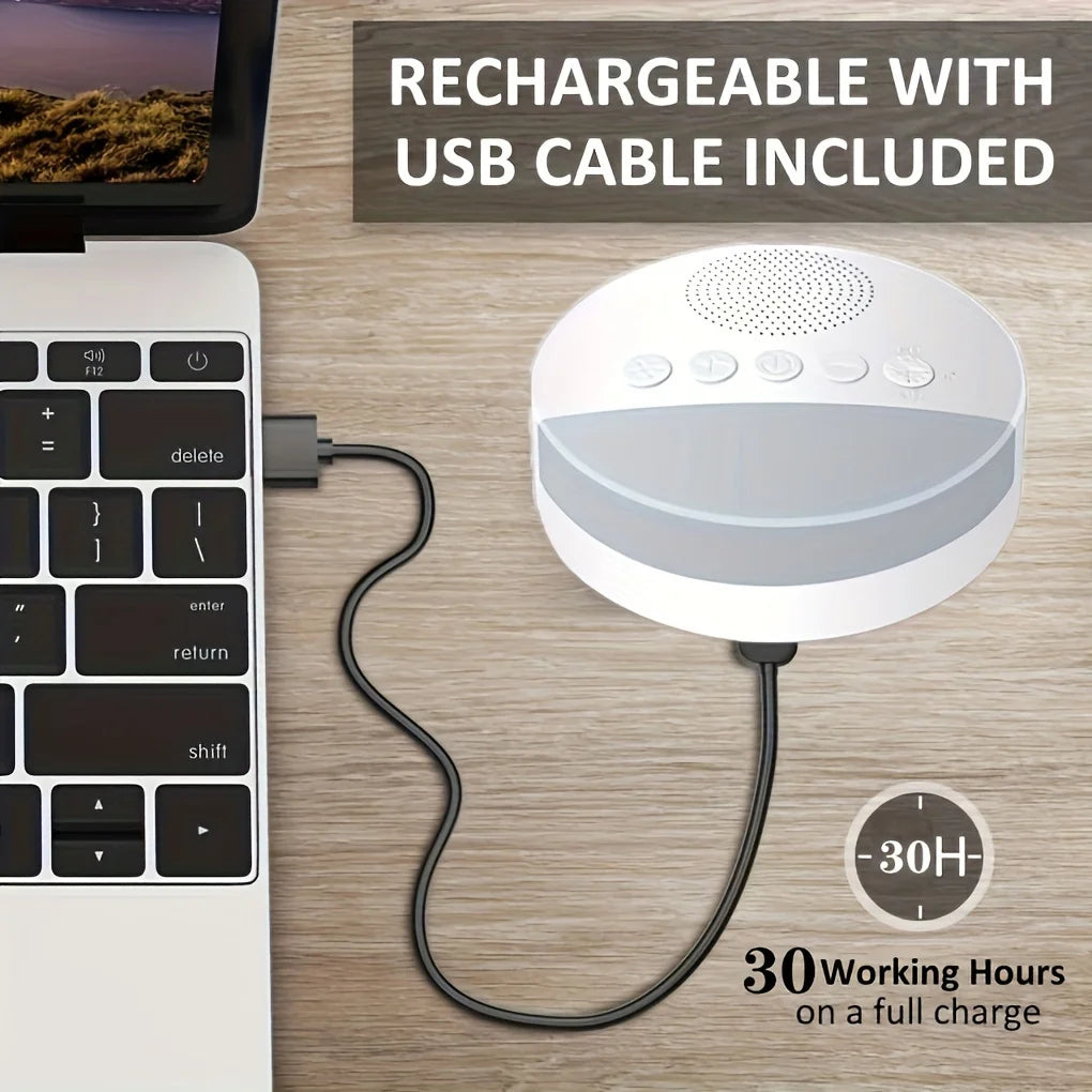 1200mAh Portable USB Rechargeable White Noise Machine with Night Light, 9 Soothing Sounds, Timer Shutdown for Home/Office Use