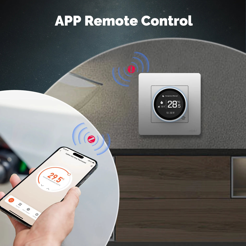 MOES ZigBee Star Ring Smart Thermostat, Knob Control for Water/Electric/Gas Boiler, Works with Alexa Google Home, 9 Languages