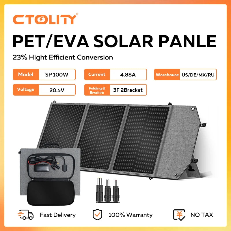 CTOLITY SP100 100W Flexible Solar Panel Portable Folding Bag 23% Efficiency Energy Storage Supply USB Type-C For Power Station