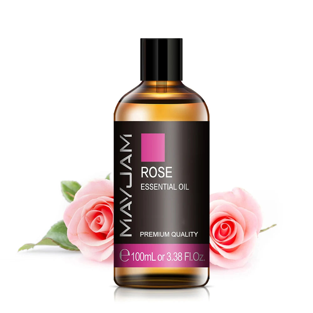 100 ml essential oil bottle, Rose scent, amber glass with black cap