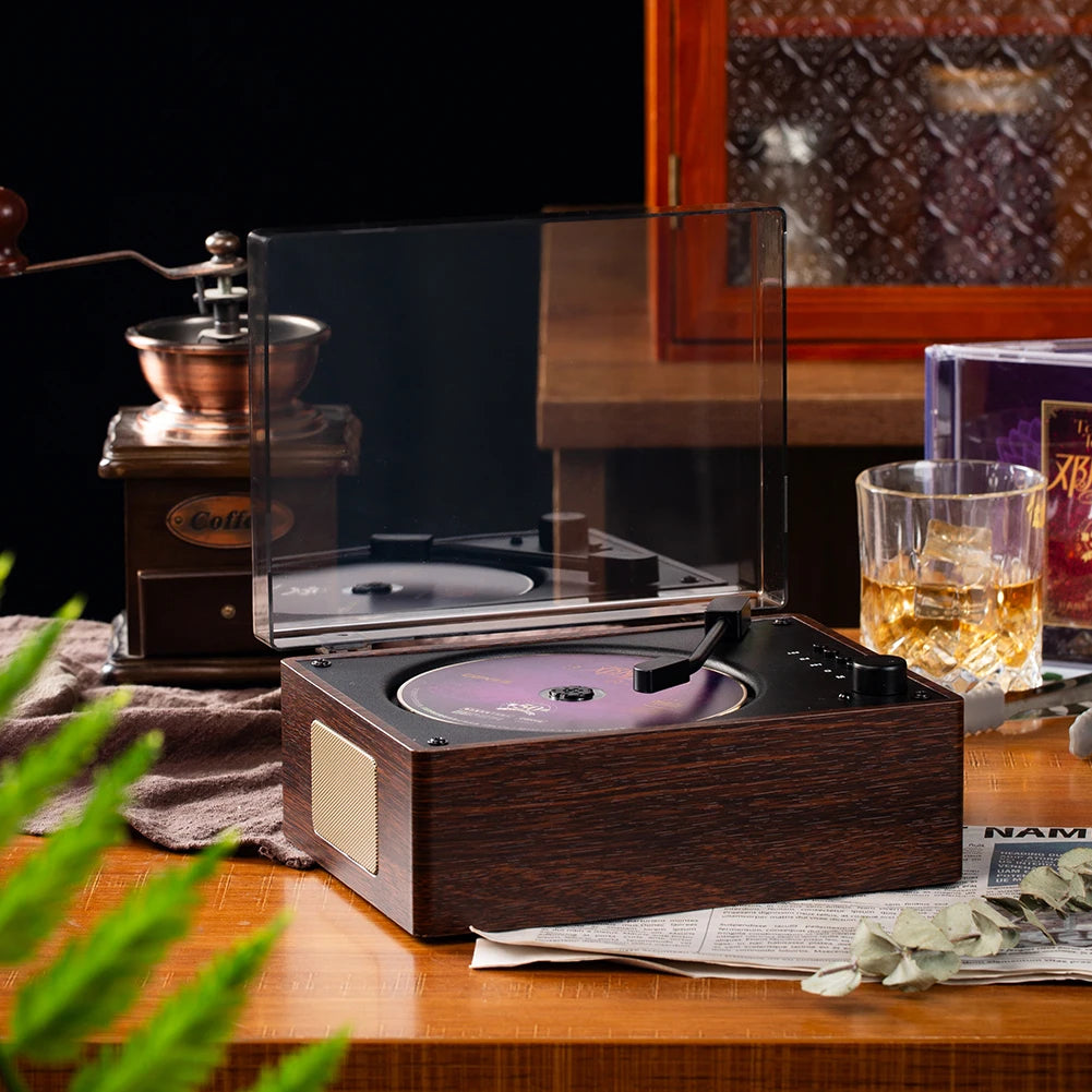 Portable Retro CD Player - Bluetooth Speaker with Woodgrain Finish Tidesmit