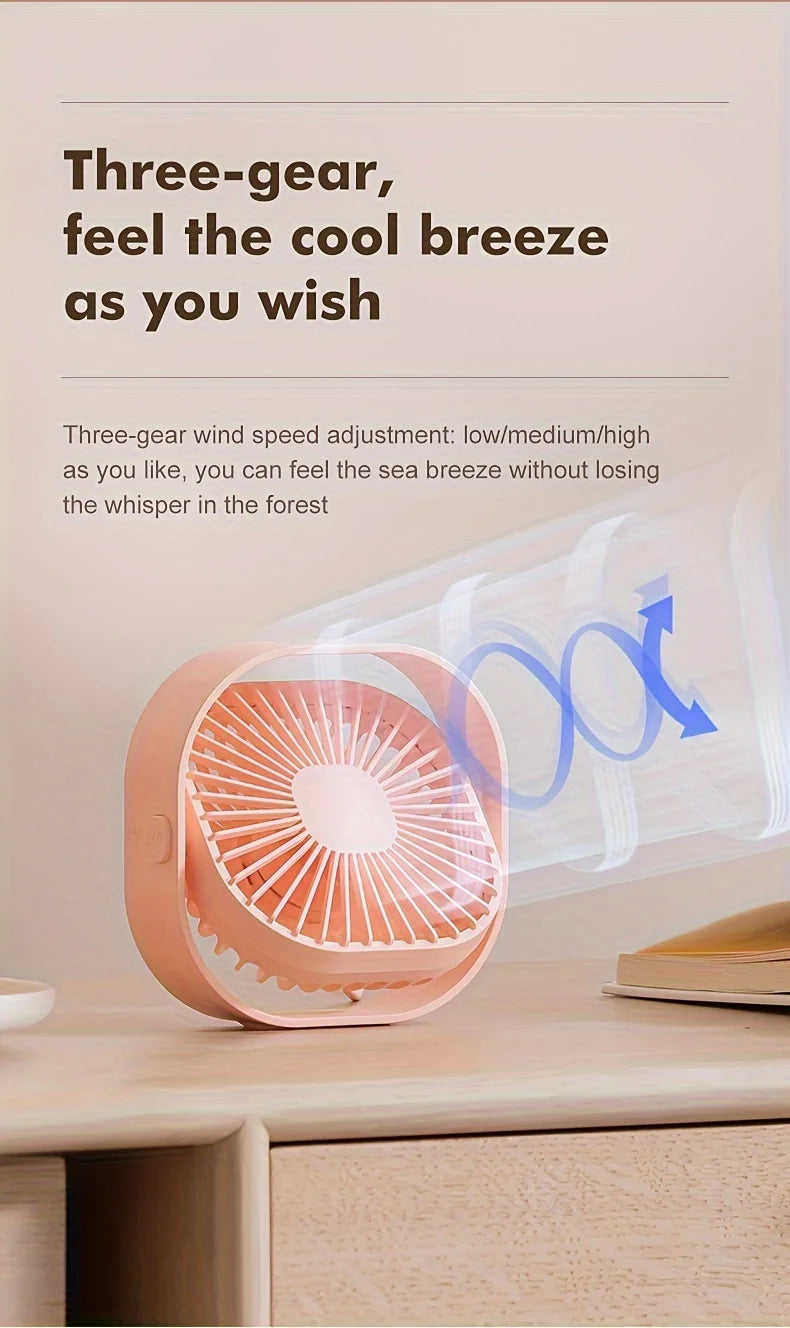 New Ultra-quiet Desk Fan, Suitable for Bedroom, Office, Library, Three Wind Speeds, 360° Rotation, Low Noise, Portable Mini Fan