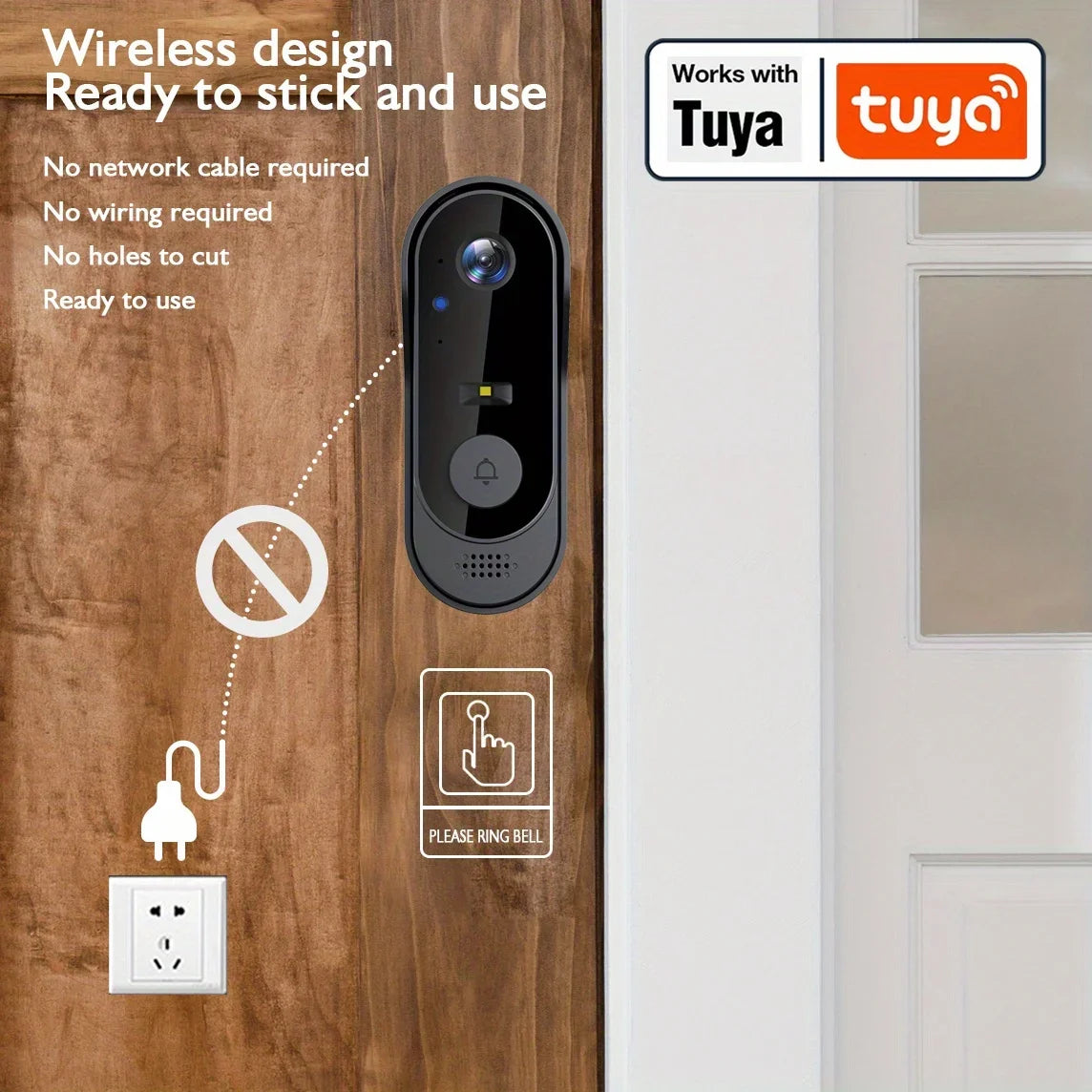 Tuya WiFi Home Smart Video doorbell Outdoor bidirectional HD door eye camera 1080P support SD card cloud storage waterproof