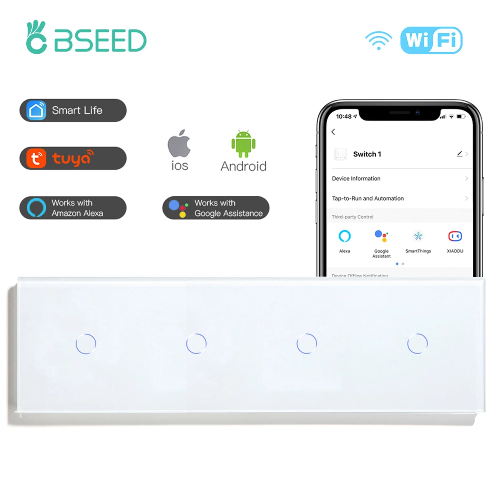 WiFi Smart Light Switch - Glass Touch Panel | Tidesmit Home Automation 1G 1G 1G 1G Tidesmit