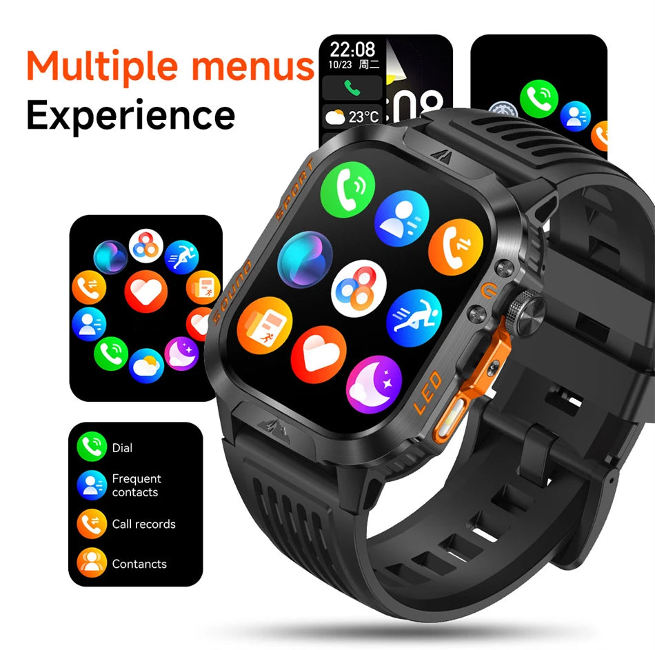 New Military Grade 1200mAh Battery Smartwatch Men 5ATM Waterproof Sports Tracker Flashlight Heart Rate AMOLED Screen Smart Watch
