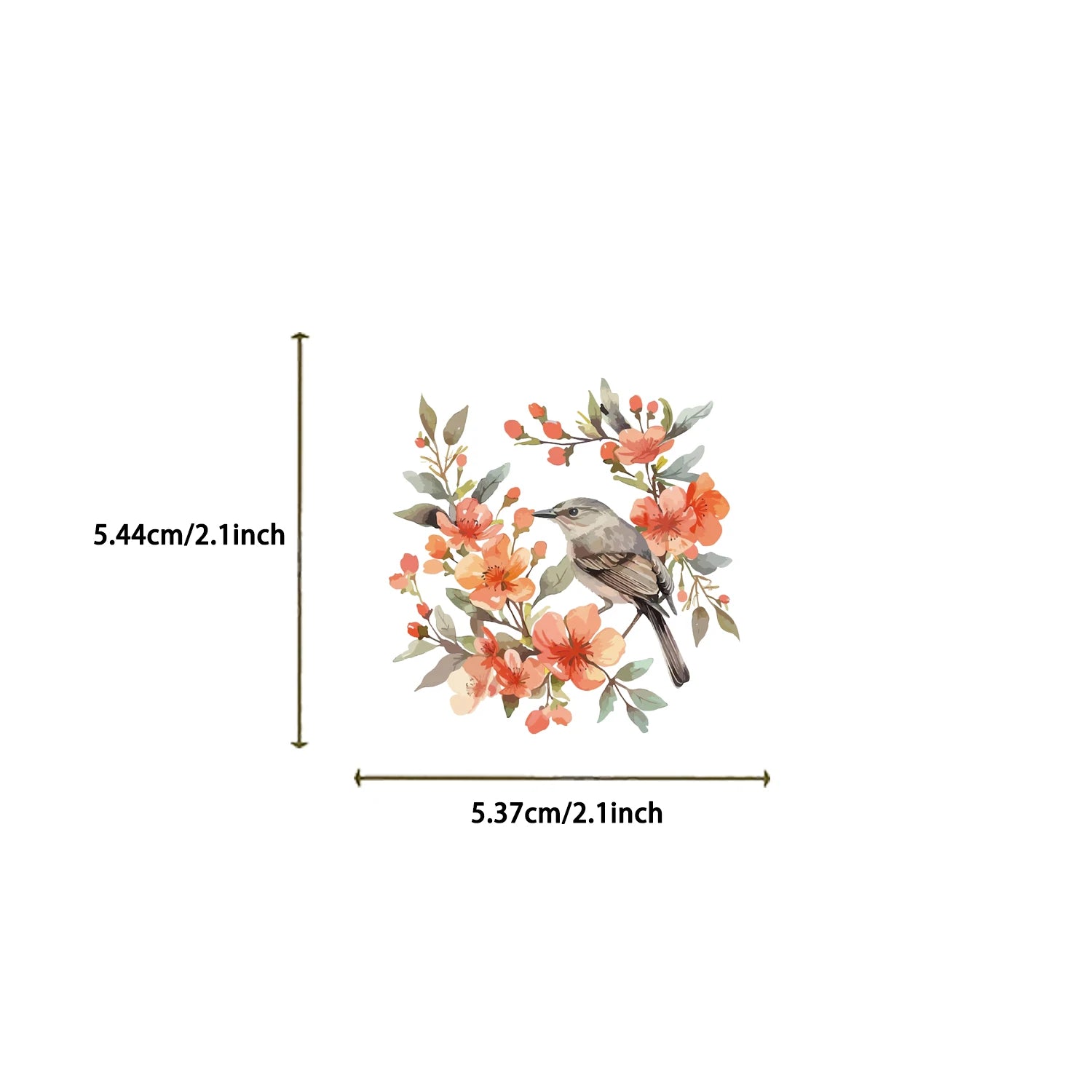 50pc watercolor bird PET stickers for DIY scrapbooking. Transparent floral bird decals, approx 2.1-inch aesthetic decor.