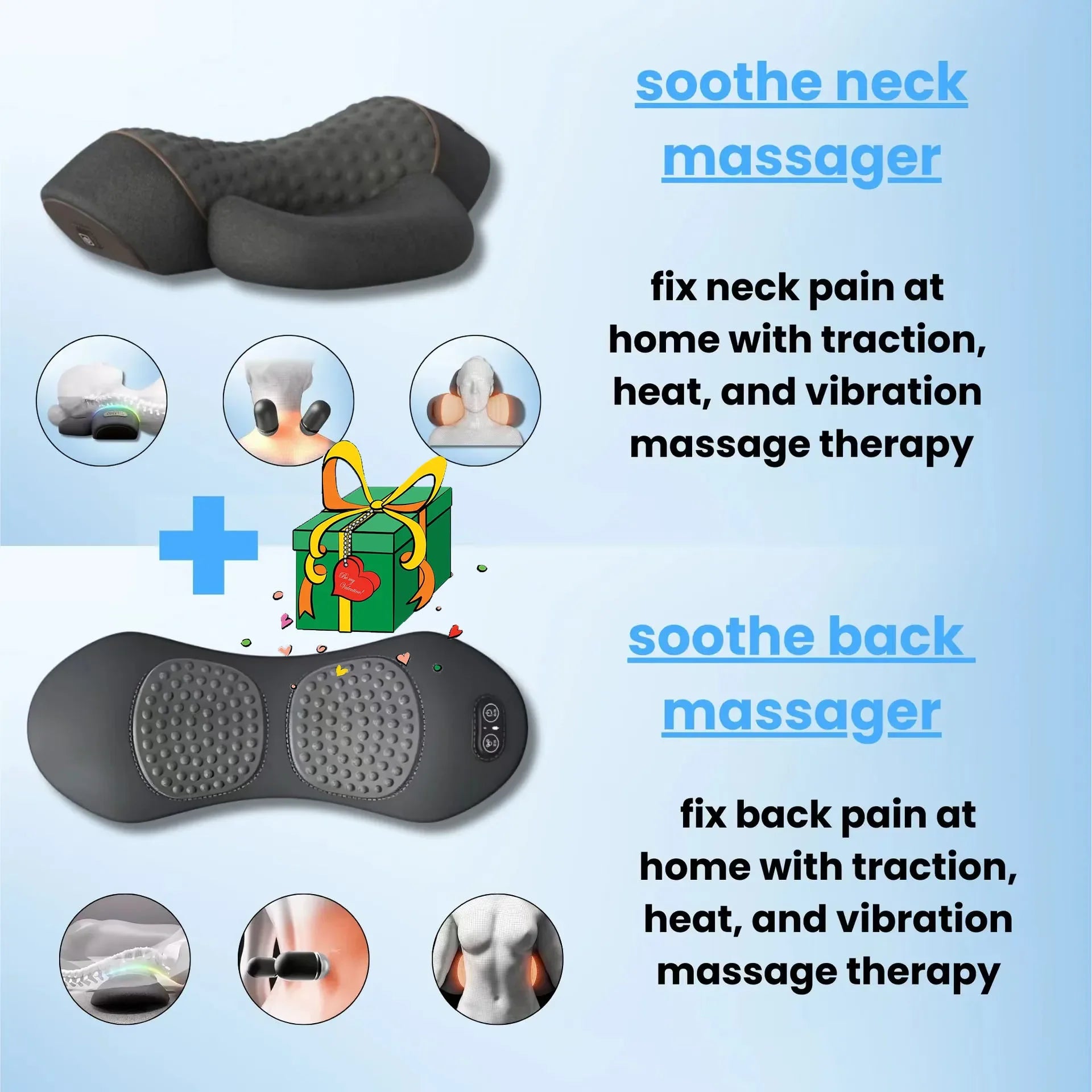 Neck Traction Pillow with Heat Vibration Massager | Tidesmit Massage Cushion Tidesmit