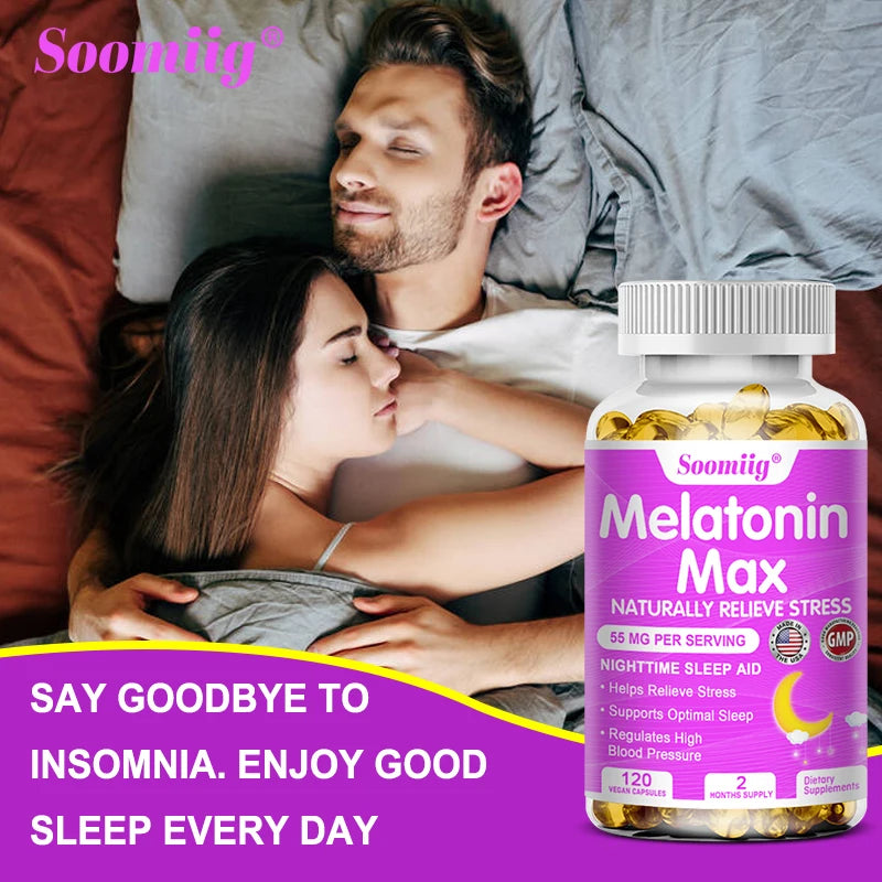 Melatonin 55mg Capsules, Natural Sleep Aid with MSM Zinc Vitamins, Fall Asleep Faster, Stay Asleep Longer, Support Immune System