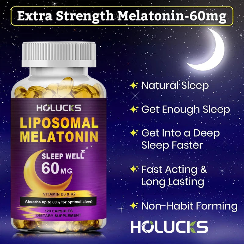 Buy 2 Get 2 Free! Liposomal Melatonin Capsules, Support Insomnia Relief & Jet Lag Recovery, Quick Sleep Onset & Restful Nights
