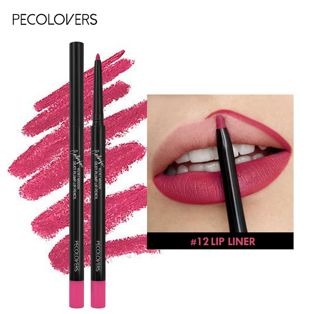 Pecolovers waterproof matte lip liner pencil in pink shade with smudge-proof, long-lasting dewy finish.