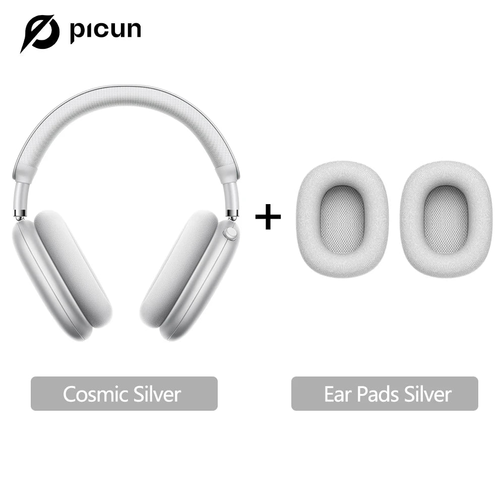 Wireless Headphones with 52dB Active Noise Cancelling & Spatial Audio Silver with Earpads Tidesmit