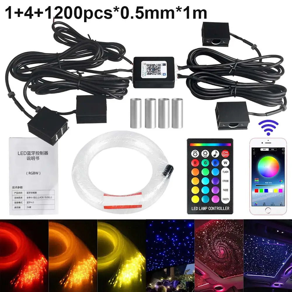 Fiber Optic Star Ceiling Kit - RGBW LED Car Roof Light System package J Tidesmit