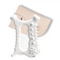 White ceramic Gua sha massage tool with bumpy textured edges and a center hole, displayed with a beige storage case.