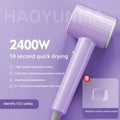 2400W purple ionic hair dryer with magnetic nozzle, 3-speed temperature control, and 59-second quick drying for salon.