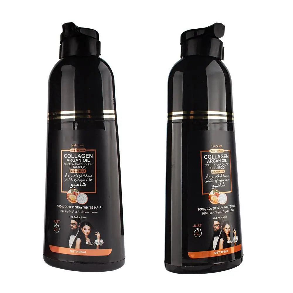 3-in-1 Collagen Argan Oil Shampoo Long-Lasting Black Hair Dye Shampoo for Men Women Nourishes Colors Gray Hair, 500ml Formula