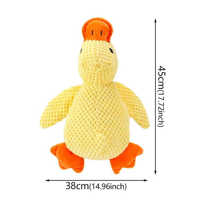 Yellow plush duck dog toy, 45cm bite-resistant interactive companion to relieve pet boredom and clean teeth.