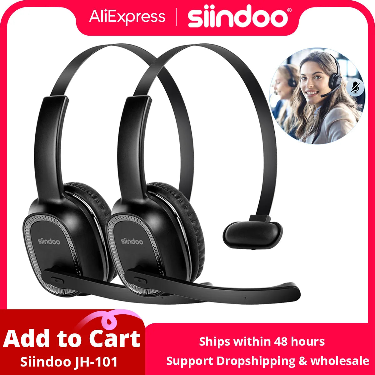 Wireless Call Center Headset with Mic - 50H Talk Time | Tidesmit Tidesmit