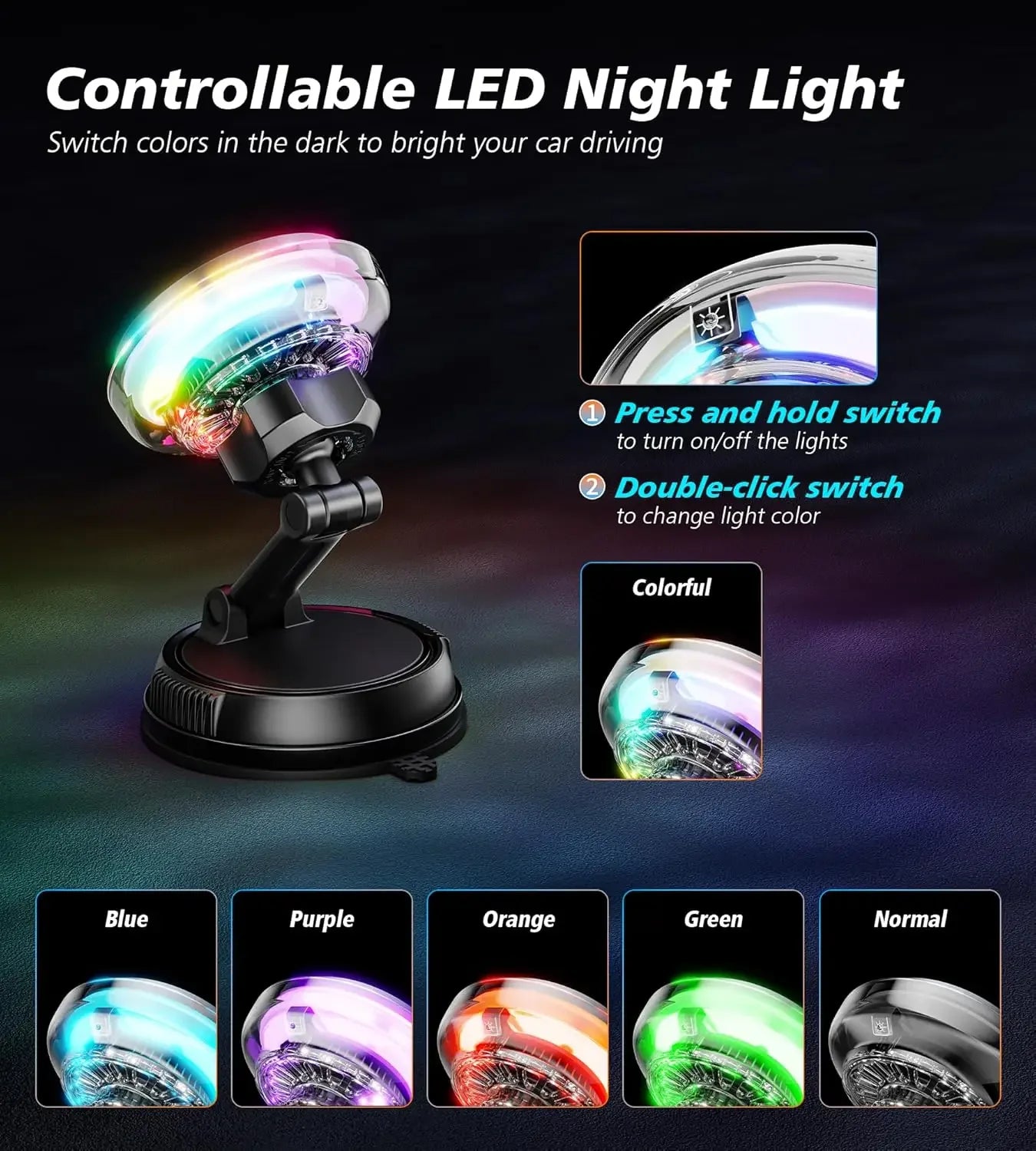 Magnetic Wireless Car Charger with RGB Cooling Fan - Black Tidesmit