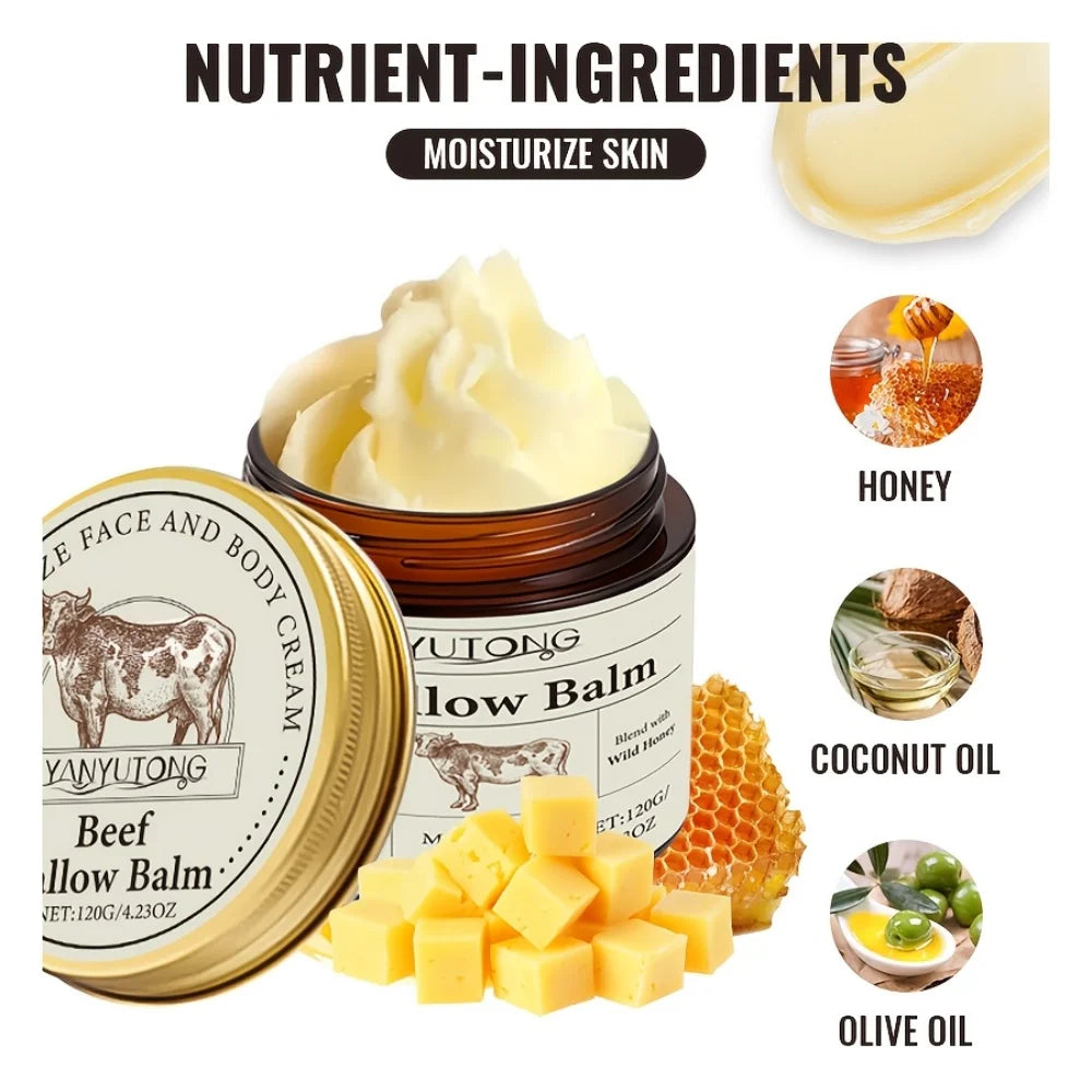 Beef Tallow Honey Balm Moisturizing Hydrating Face Cream Body Lotion Fades Fine Lines Tighten Soothen Brightening Facial Skin