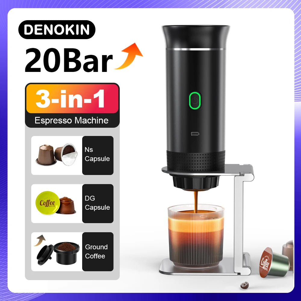 Tidesmit 3-in-1 portable electric espresso maker for car and camping, compact capsule and ground coffee machine
