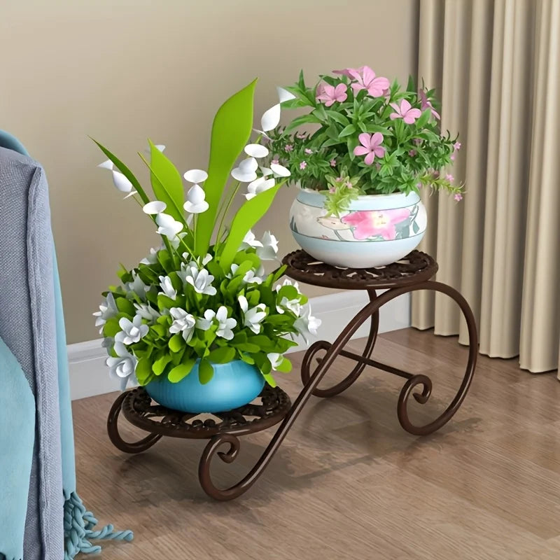 1pc, Double Deck Flower Stand, Hanging Pot Rust-proof Classic Metal Irregular Plant Stand Indoor And Outdoor Can Be Bonsai Other