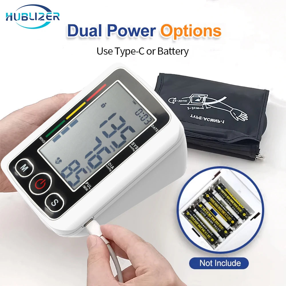 Voice Portable LED Upper Arm Blood Pressure Monitor Portable Rechargeable Digital Tonometer Sphygmomanometer BP Monitor