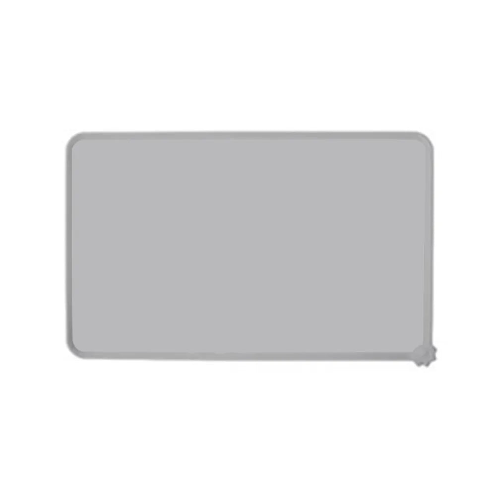 Waterproof grey silicone pet feeding mat with raised edges for spill-proof dog and cat food bowls. BPA-free, easy clean.