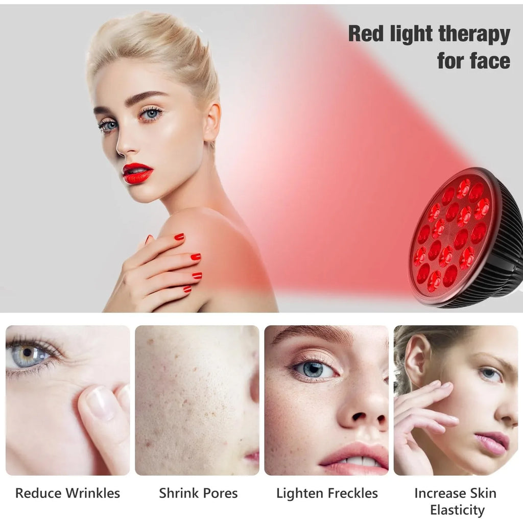 Red light therapy lamp for face, 660nm & 850nm infrared device for skin health, anti-aging, and pain relief.
