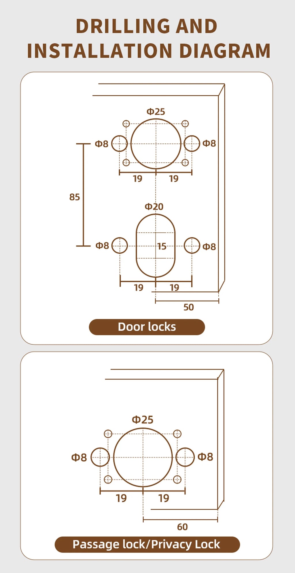 DOOROOM Brass Door Lock Set Modern Knurled Matte Black Interior Door Lock Decorative Lock Privacy Lock Passage Lock
