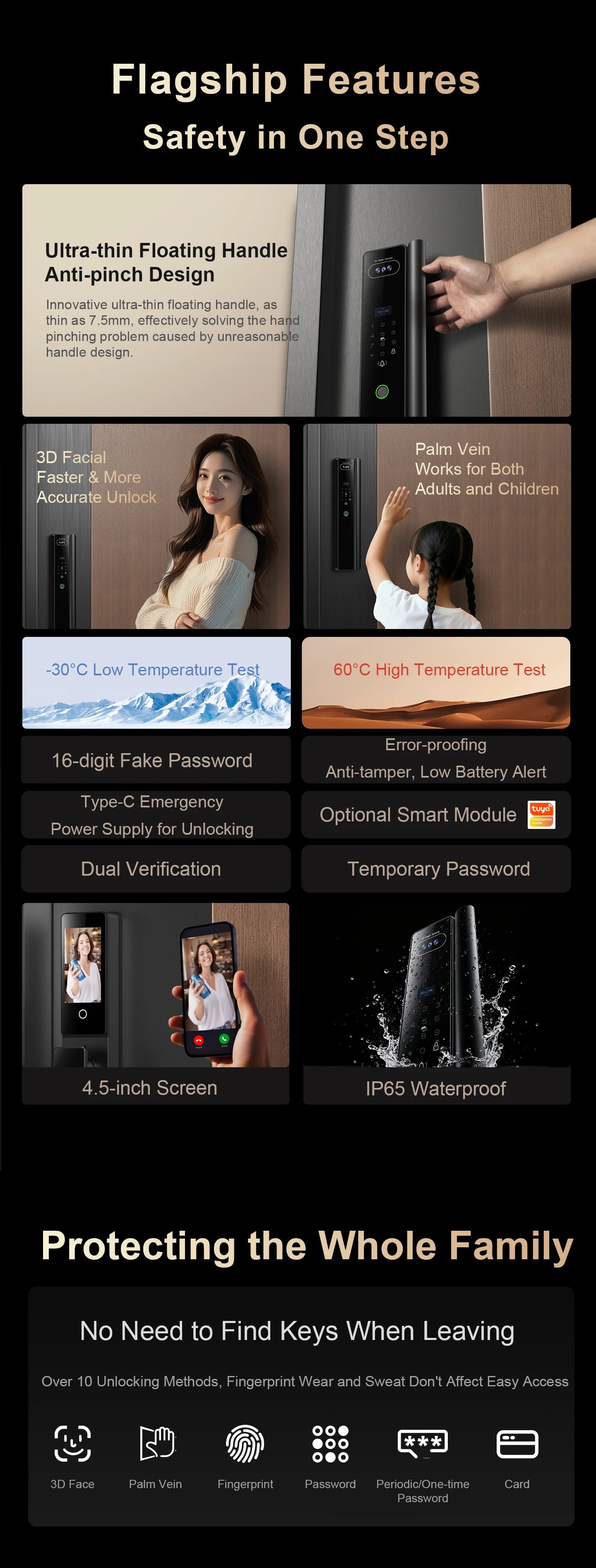 Waterproof 3d Face Recognition Serrure Intelligente Electronic Tuya Digital Fingerprint Door Smart Lock With Camera