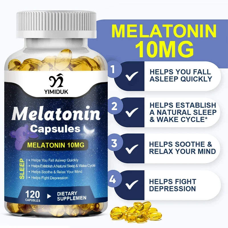 Melatonin 10mg, Sleep Dietary Supplement, No Habit, Deep Sleep Contains Melatonin - Healthy Sleep - 120 Capsules