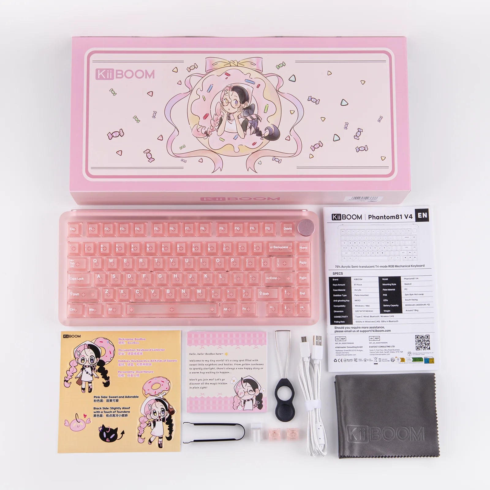KiiBOOM Phantom81 V4 75% ANSI US Layout Tri-mode Wireless Acrylic Semi-Translucent Mechanical Keyboard with Shine Through Keycap