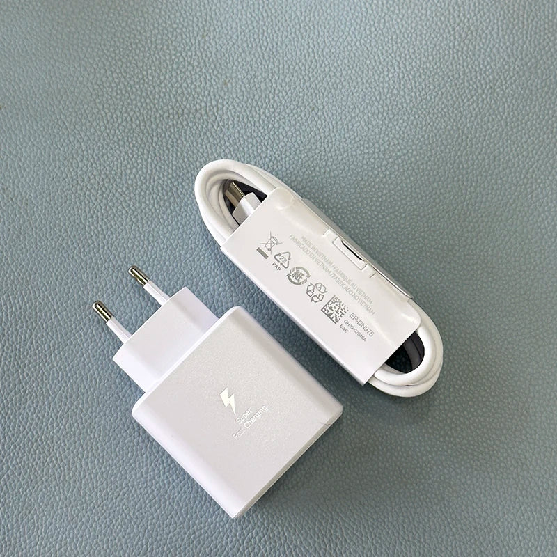 Samsung 45W USB-C Fast Charger PD Adapter for Galaxy S25 S24 EU White with 2M Tidesmit