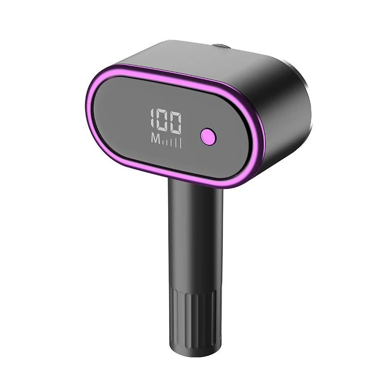 Black electric lint remover with purple LED-style indicator and power display