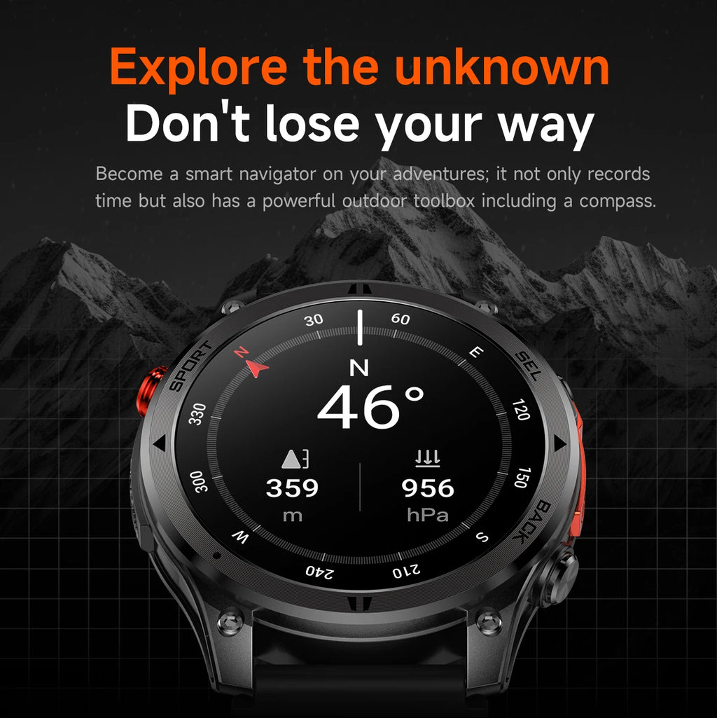 LIGE New Global Hiking Smart Watch 1.46''HD Screen 530mAh Battery GPS Path Track Outdoor Sport Fitness Waterproof Smartwatch Men