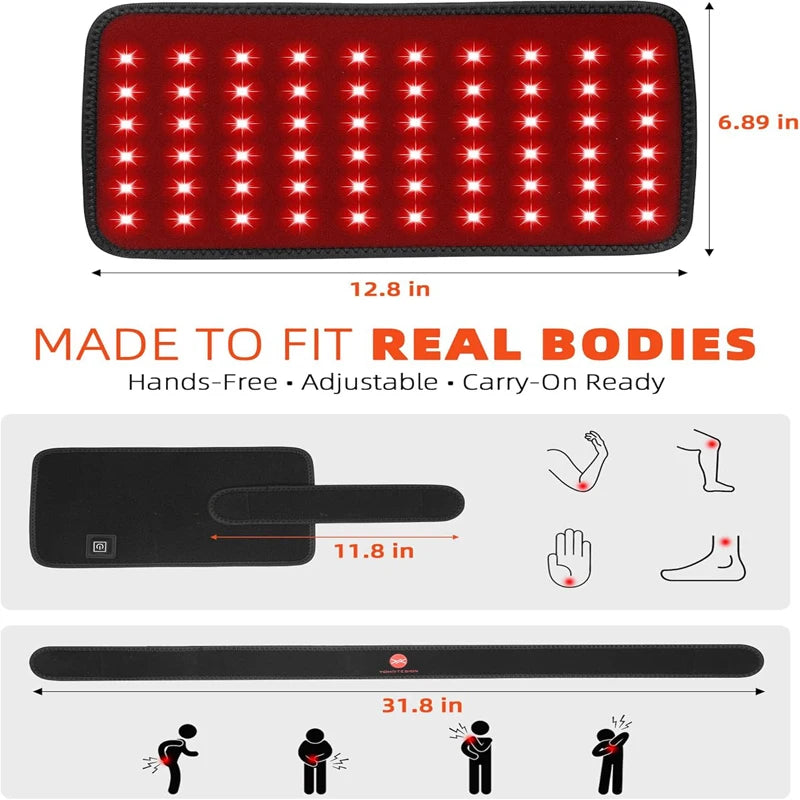 Red Light Therapy Belt for Back and Waist Portable Infrared Therapy Pad Featuring 660nm and 850nm Wavelength LED Lights