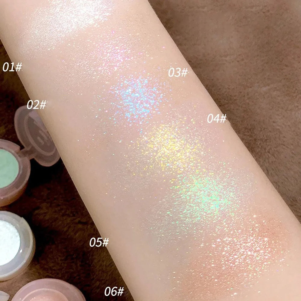 Tidesmit monochrome glitter eyeshadow and shimmering highlighter powder texture close-up for waterproof face makeup