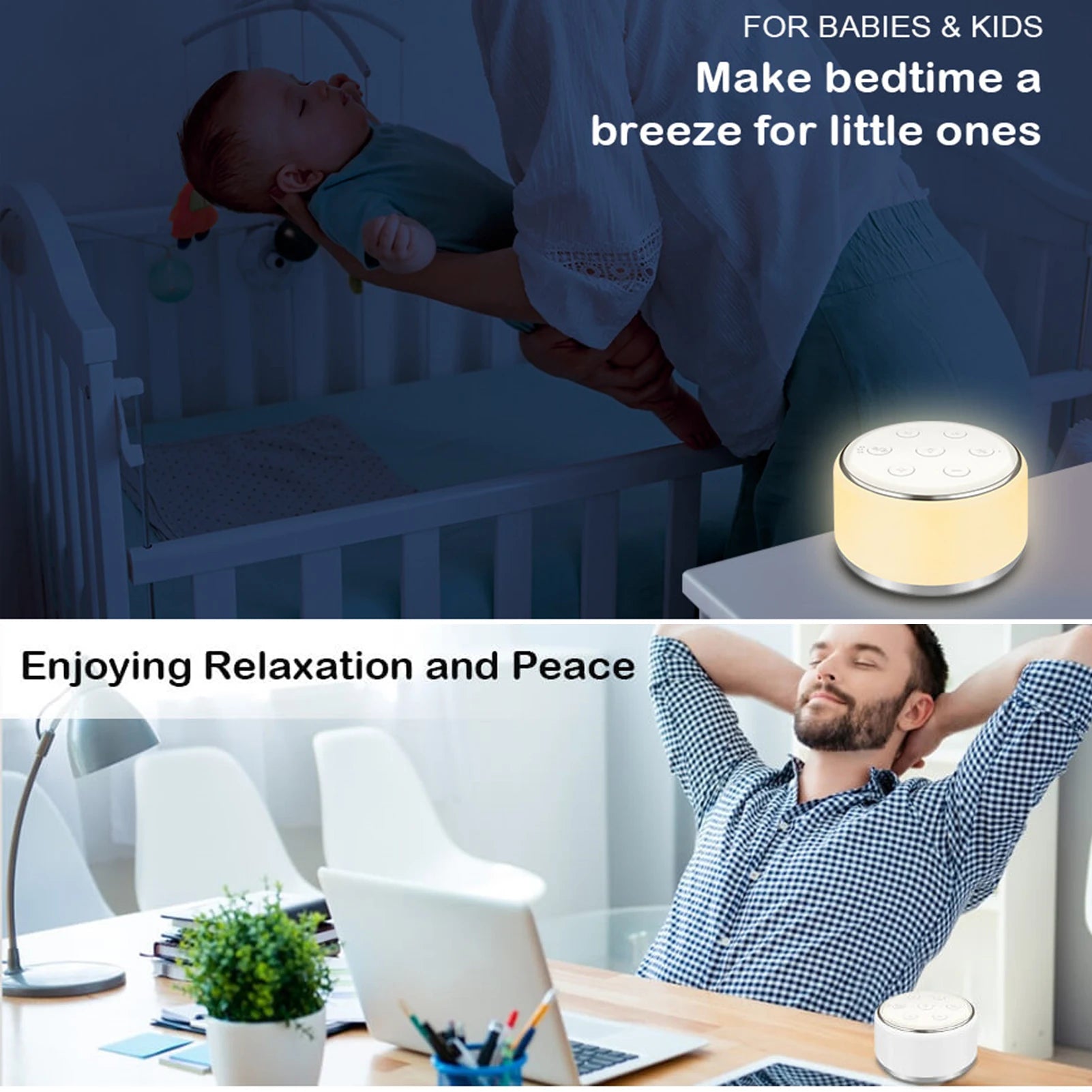 Desktop Sleep Sound Machine White Noise Machine for Baby Sleep Soother 7 Colors Night Lights 34 Soothing Sounds and Timer