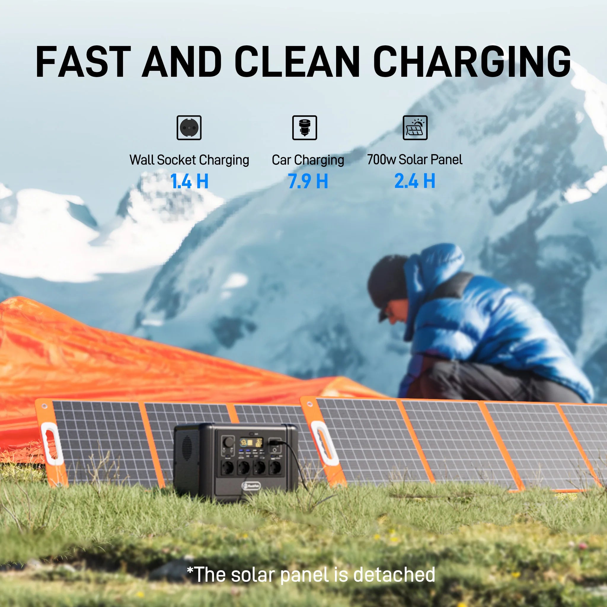 Portable Power Station FlashFish T1200S 768Wh 1200W LiFePO4 Solar Generator, PD Fast Charge Wireless Charging Outdoor Emergency Battery Pack