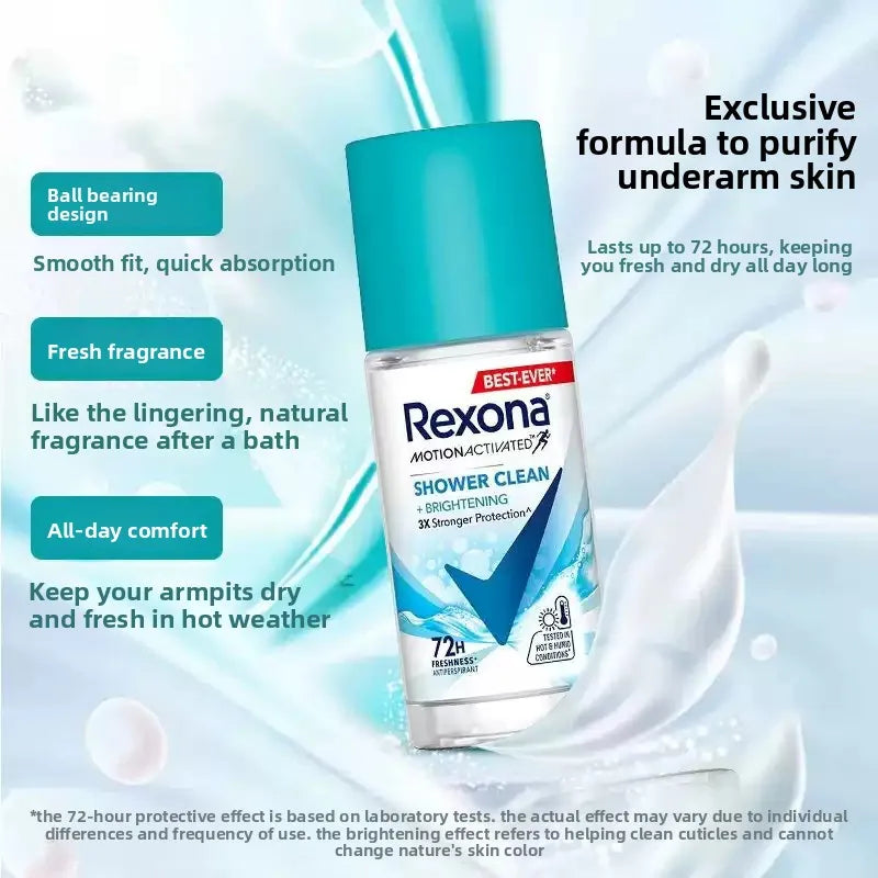 Rexona Roll-On Deodorant 45ml for women featuring a floral scent for long-lasting freshness and sweat protection.