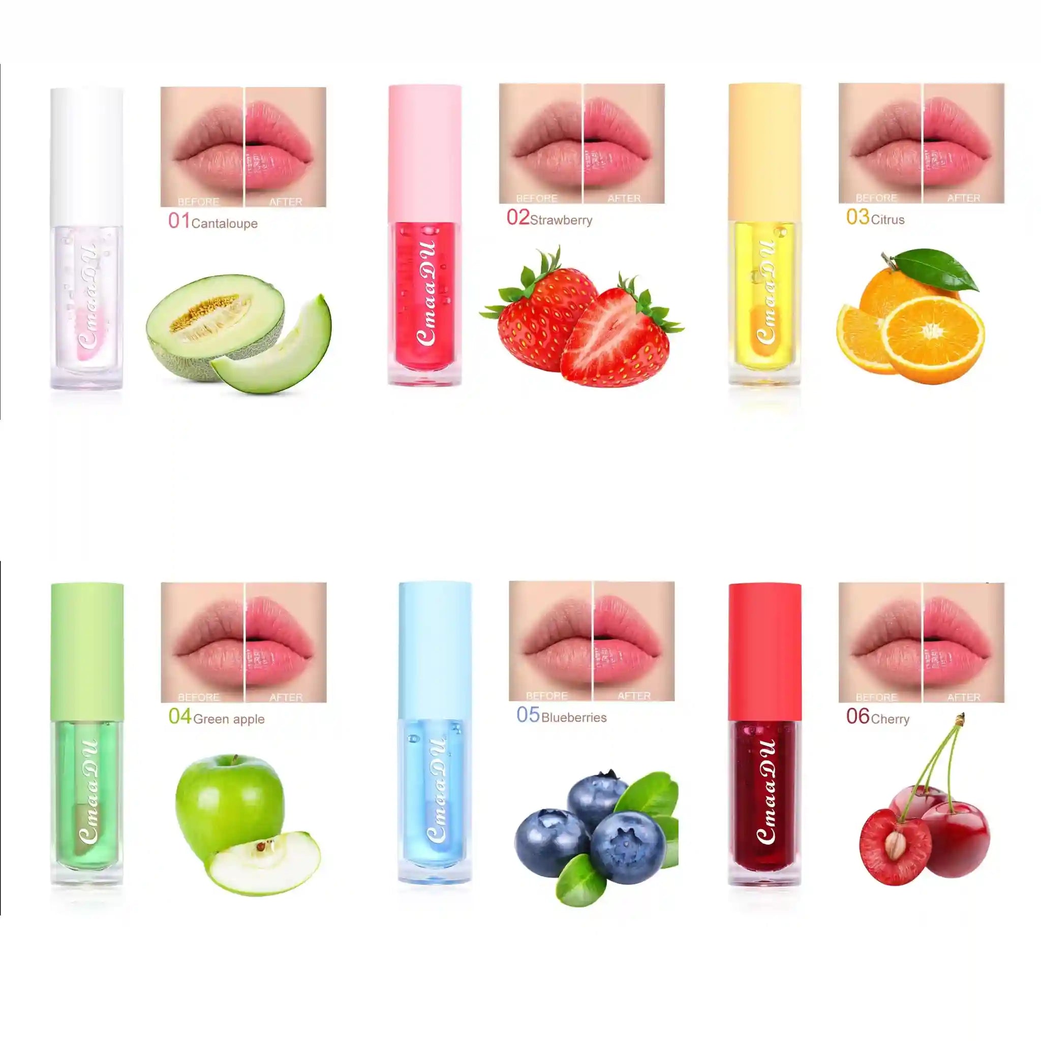 Moisturizing Fruit Lip Oil - Color Changing Hydrating Gloss Lip Care 6pcs Tidesmit