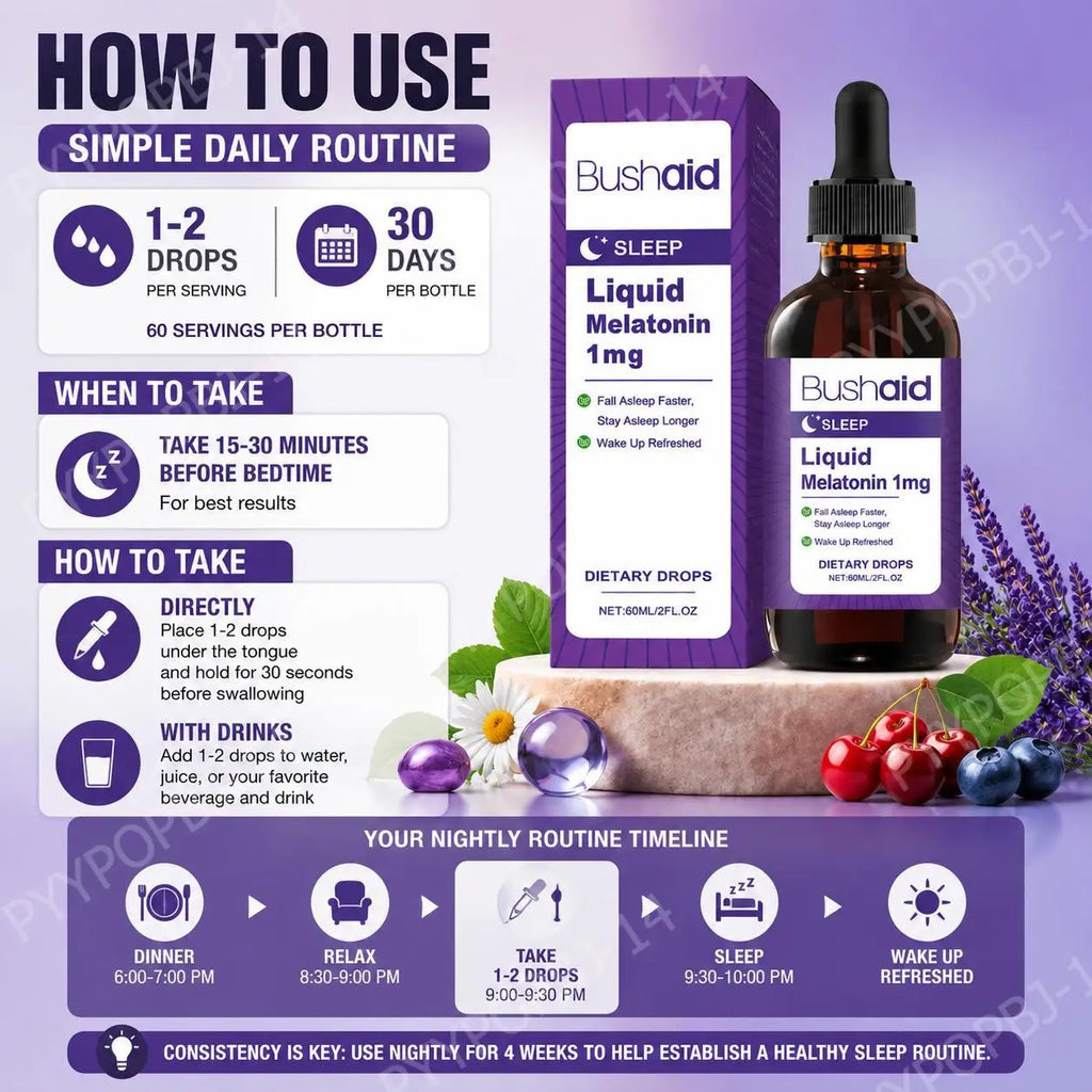 Liquid Melatonin 1 Mg Sleep Drops, Mint Leaf Extract, Fall Asleep Faster, Stay Asleep Longer, Wake Up Refreshed 60 ML