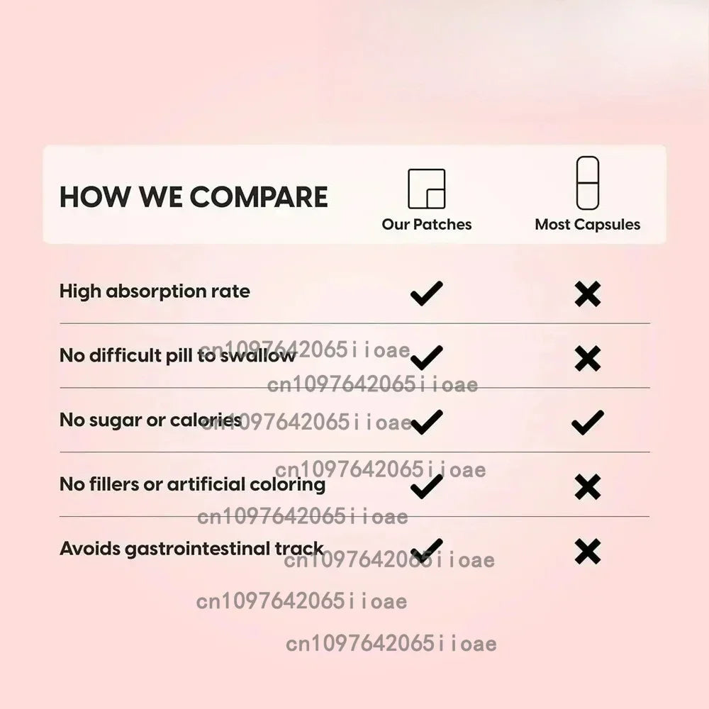 Tidesmit NAC L-glutathione vitamin C patches vs capsules comparison chart for high absorption immune support.
