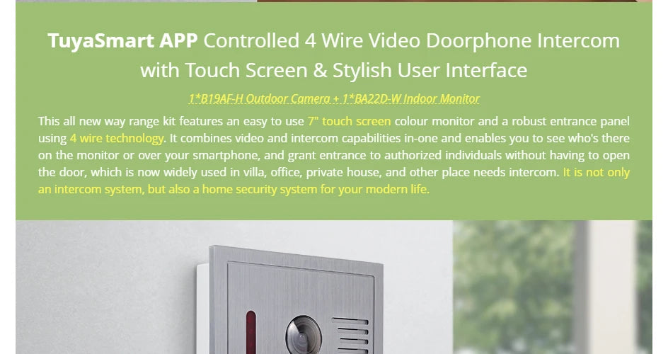 HOMSECUR 4 Wire Tuya Smart 7" WIFI 1080P Video Phone Doorbell Intercom IP65 Camera Fingerprint IC Keyfobs Access Snapshot Record
