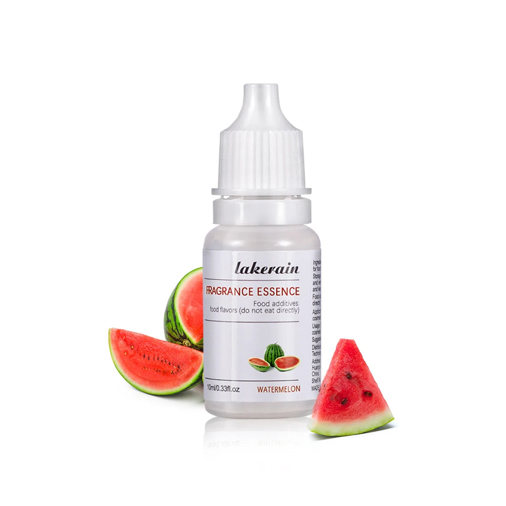 10ml Lakerain watermelon fragrance oil for DIY lip gloss and soap making, clear bottle with dropper cap.