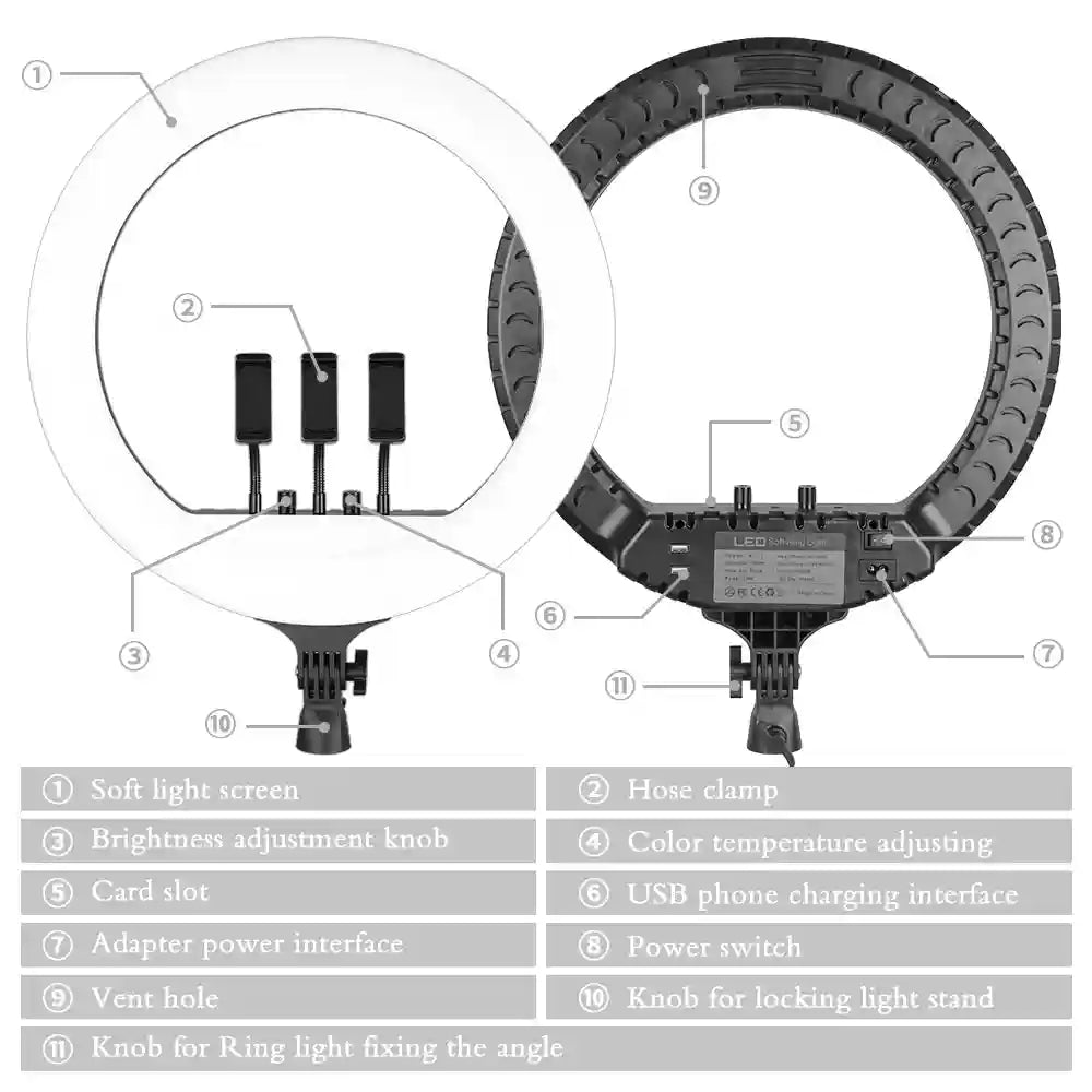 18 Inch LED Ring Light with Adjustable Tripod for Content Creation Tidesmit