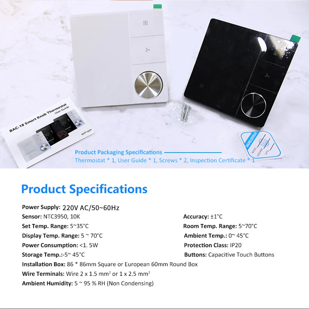 New Smart Thermostat with Knob WIFI Temperature Controller Air Conditioning Thermostat Fan Coil Unit AC Controller for Home Room