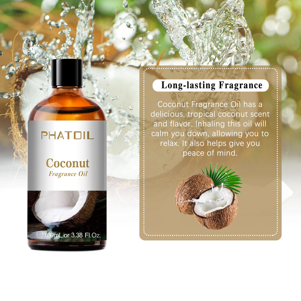 PHATOIL 100ml Aromatherapy Fragrance Oil Coconut & Vanilla Strawberry Cherry Lemon 1/2/3pcs Aroma Oil For Diffuser Candle Making