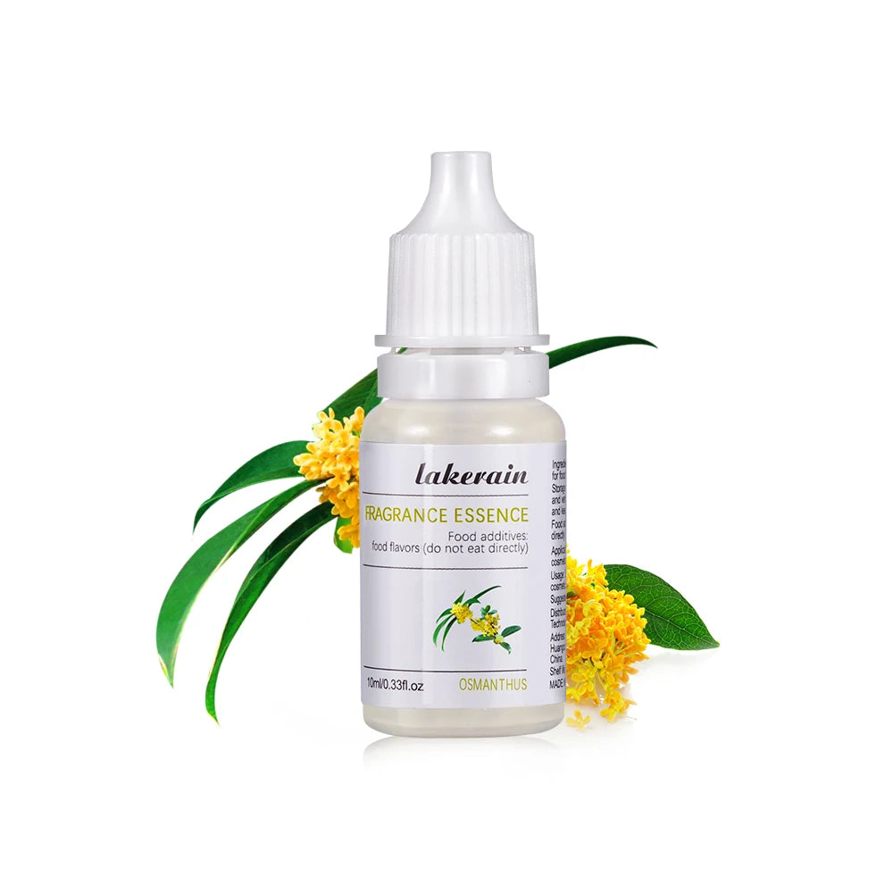 10ml Lakerain Osmanthus fragrance essence oil for DIY lip gloss, soap making, and cosmetics in a clear squeeze bottle.