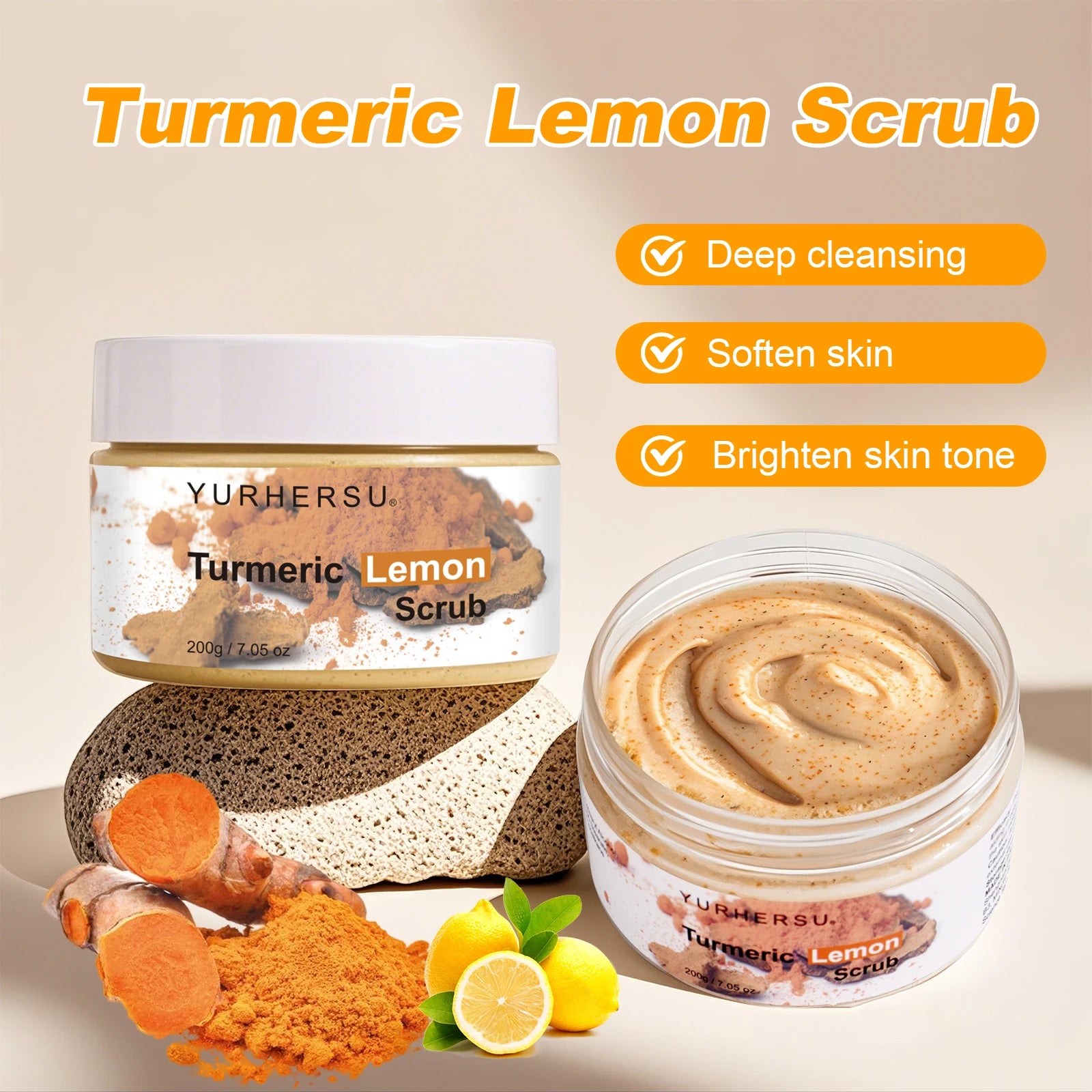 Turmeric Vitamin C Exfoliation scrub Moisturizing Collagen Hyaluronic Acid scrub Skin Care Cosmetics 200g